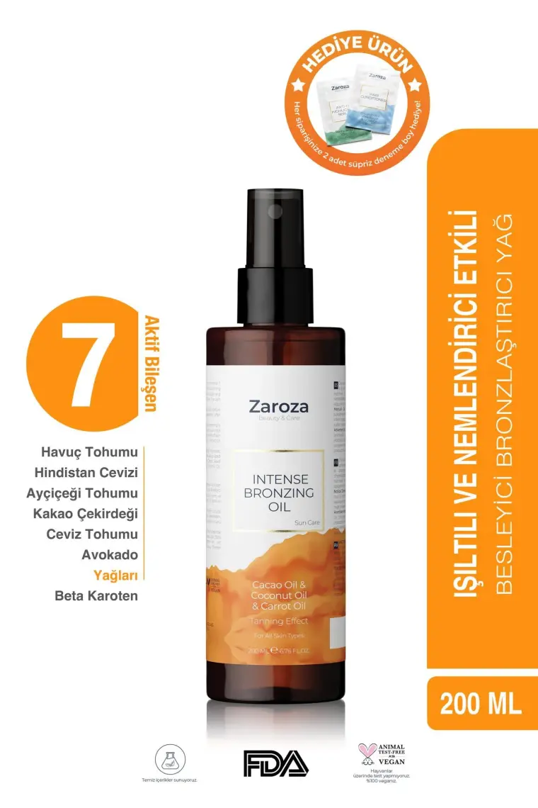 Zaroza Bronzlaştırıcı Yağ Havuç Hindistan Cevizi Kakao Yağı 200 ml