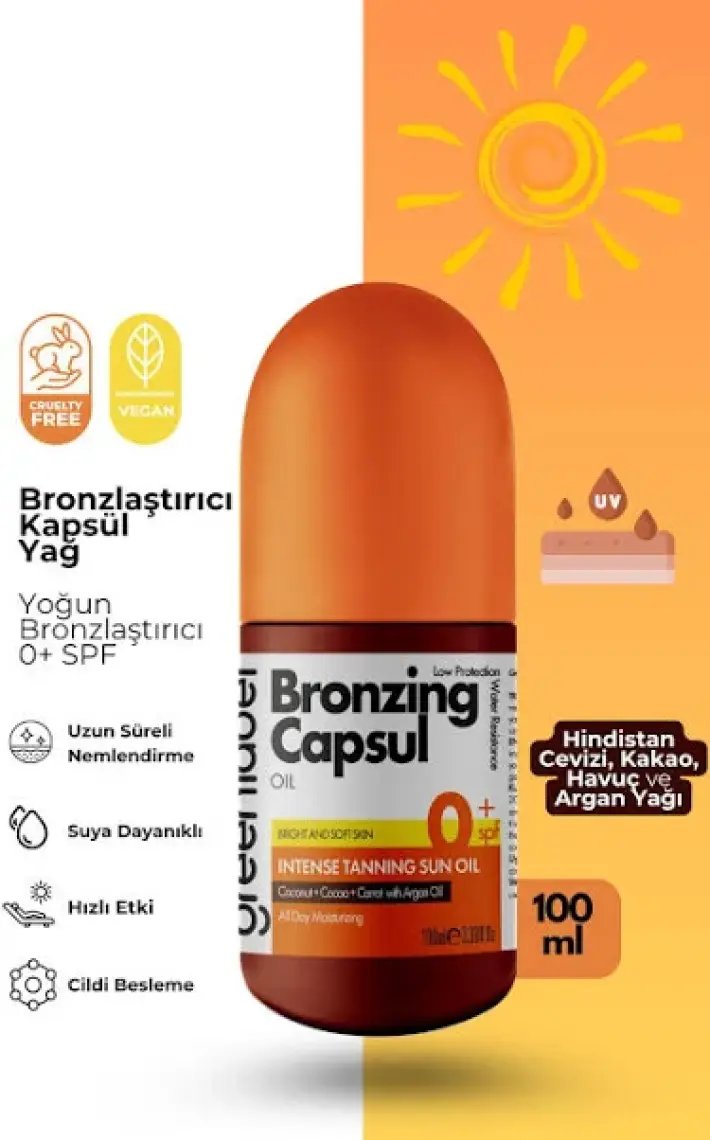 Greenlabel Bronzlaştırıcı Havuç, Kakao ve Hindistan Cevizi Yağı İçeren Bronzing Capsul Oil 100 ml