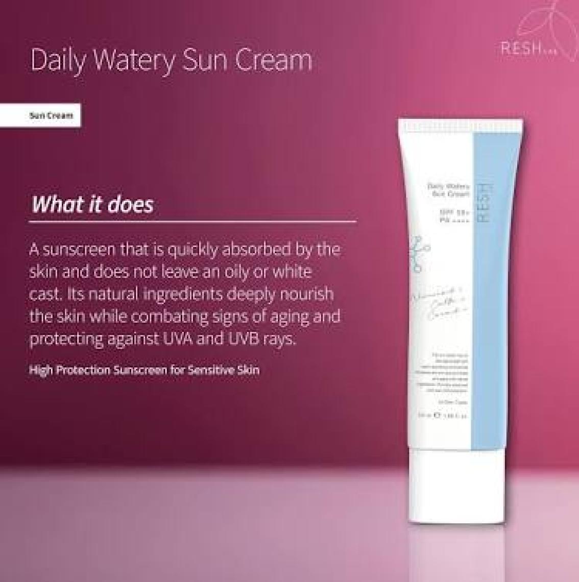 Resh Lab Daily Watery Sun Cream SPF50+ Pa++++ - Hassas Ciltler İçin Yüksek Korumalı Güneş Kremi 50 ml