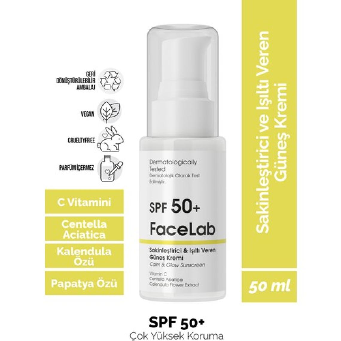 Facelab Sakinleştirici ve Işıltı Veren C Vitamini ve Centella Içerikli Spf 50+ Güneş Kremi 50 ml