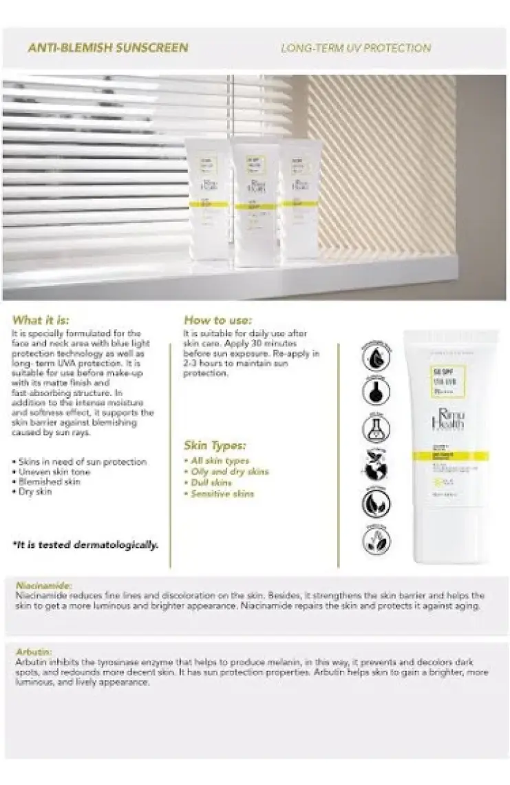 Rimu Health Products Lekeli Ciltler Için Cilt Tonu Eşitleyici 50 Spf Güneş Kremi (Arbutin)