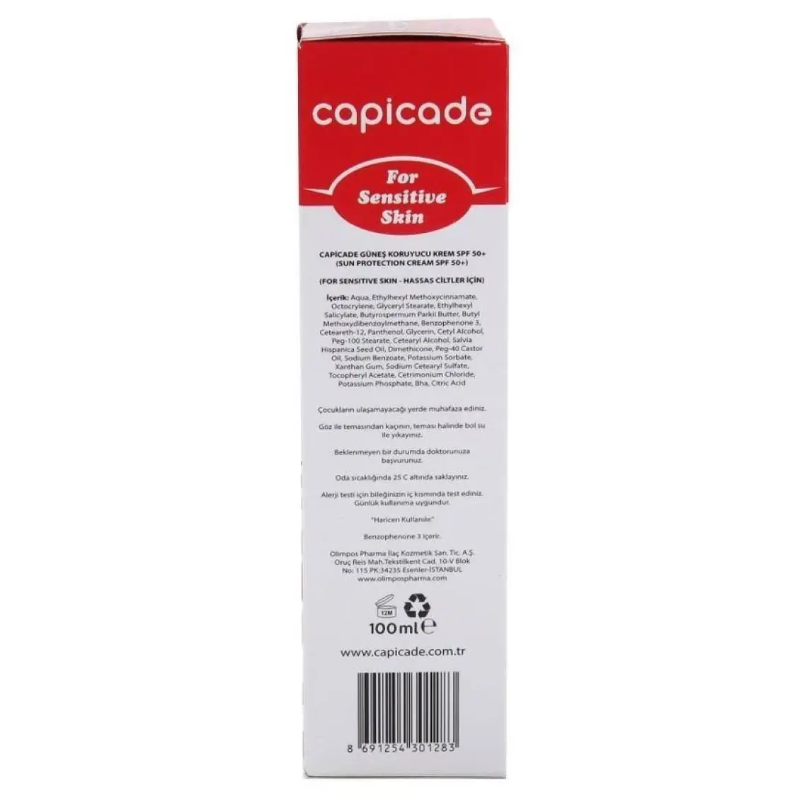 Capicade SPF50+ Güneş Koruyucu Krem 100ml - Kızarık Eğilimli ve Hassas Ciltler