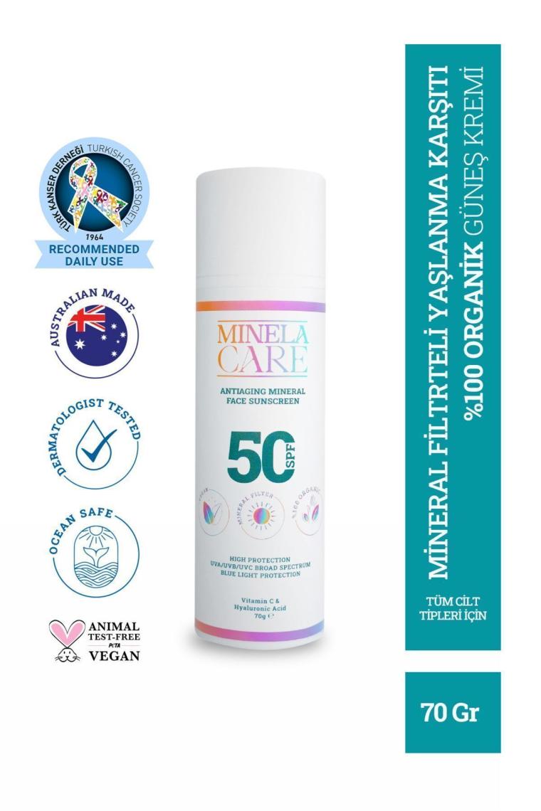 Leke Ve Yaşlanma Karşıtı Vitamin C Organik Mineral Filtreli Yüz Güneş Kremi Spf 50 70gr