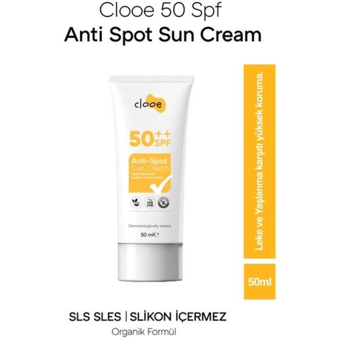 Clooe Vegan Glutensiz Anti Spot 50 SPF Güneş Kremi 50 ml Clooe