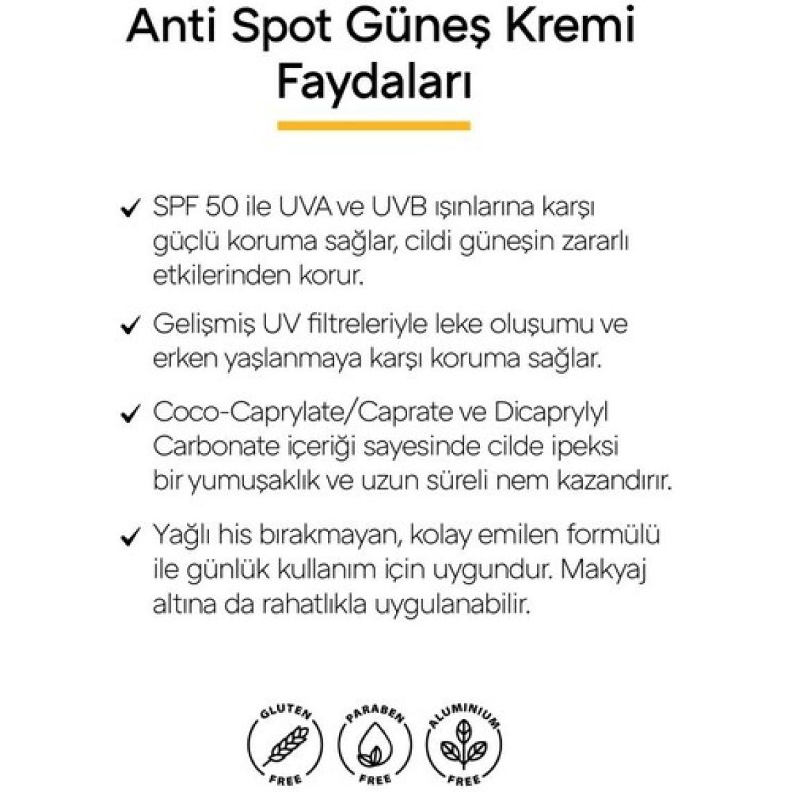 Clooe Vegan Glutensiz Anti Spot 50 SPF Güneş Kremi 50 ml Clooe