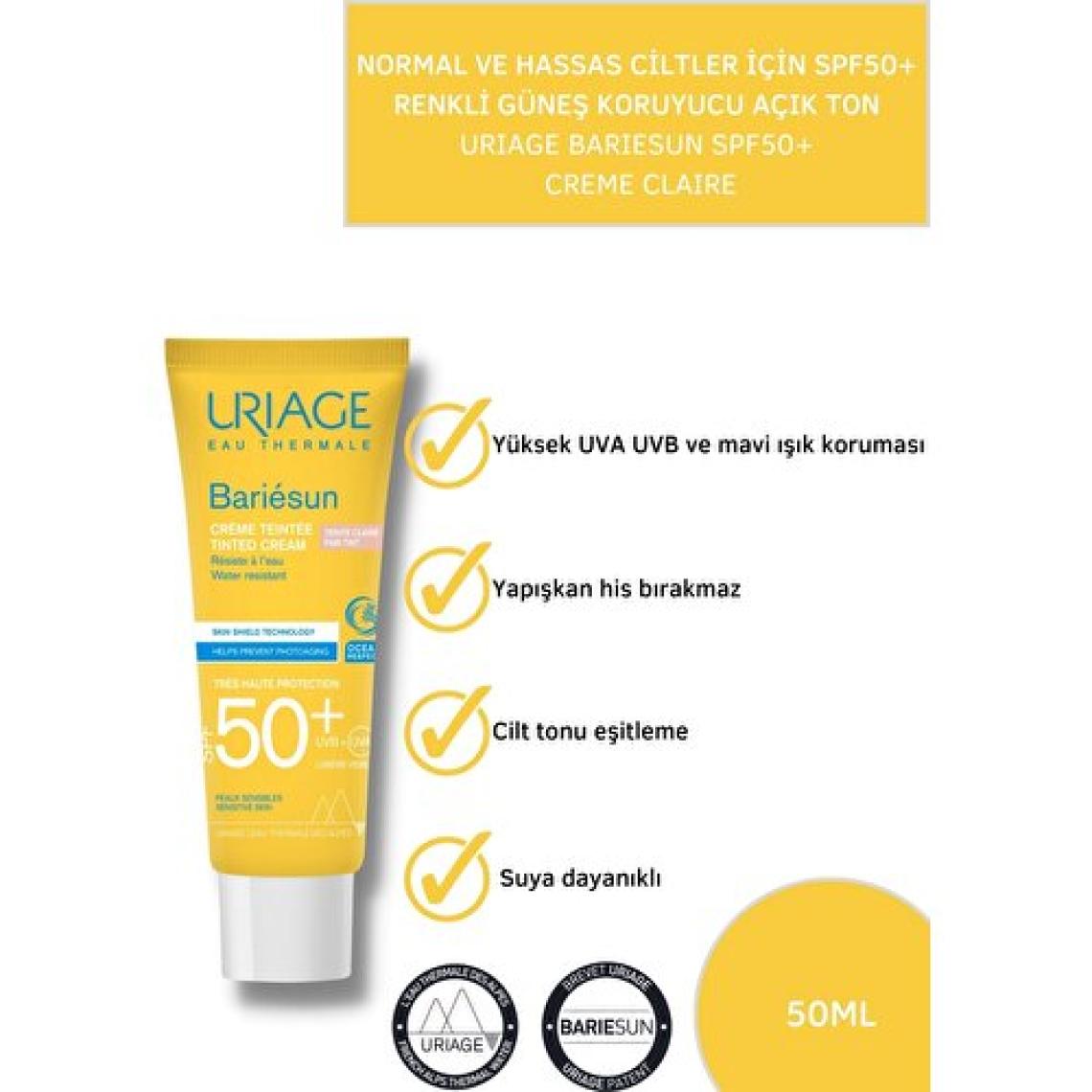 Urıage Bariesun Spf 50+ Creme Claire T 50 Ml Renkli Gübeş Koruyucu 50 Faktör Güneş Koruyucu