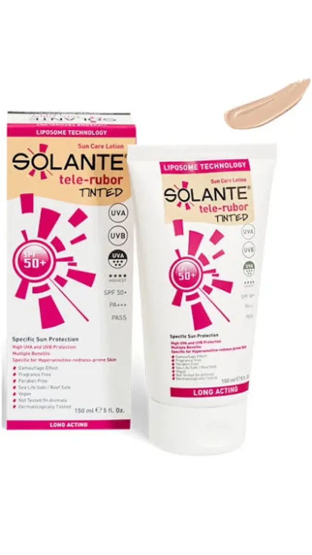 Solante Telerubor Renkli Güneş Losyonu SPF50+ - Hassas Ciltler İçin Yüksek UVA-UVB Koruma ve Antioksidan Etkisi, 150 ml