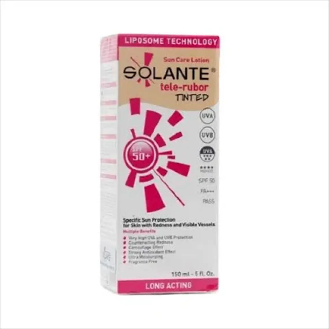 Solante Telerubor Renkli Güneş Losyonu SPF50+ - Hassas Ciltler İçin Yüksek UVA-UVB Koruma ve Antioksidan Etkisi, 150 ml
