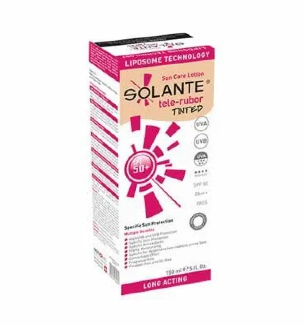 Solante Telerubor Renkli Güneş Losyonu SPF50+ - Hassas Ciltler İçin Yüksek UVA-UVB Koruma ve Antioksidan Etkisi, 150 ml