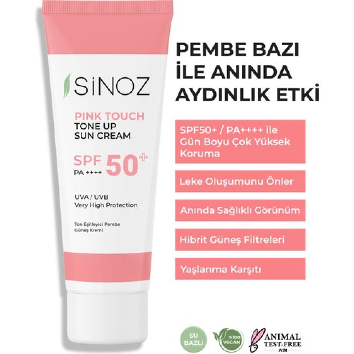 Sinoz Pink Touch SPF 50 Cilt Aydınlatıcı Ton Eşitleyici Pembe Yüz Güneş Kremi 50 ML Tüm Ciltler için