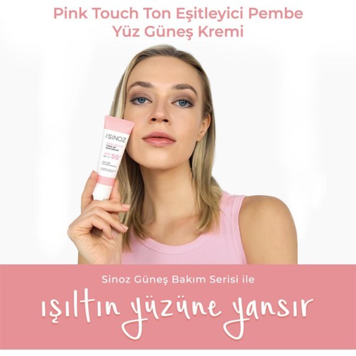 Sinoz Pink Touch SPF 50 Cilt Aydınlatıcı Ton Eşitleyici Pembe Yüz Güneş Kremi 50 ML Tüm Ciltler için