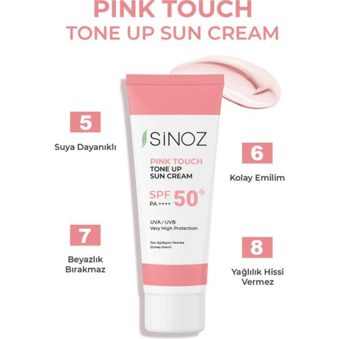 Sinoz Pink Touch SPF 50 Cilt Aydınlatıcı Ton Eşitleyici Pembe Yüz Güneş Kremi 50 ML Tüm Ciltler için
