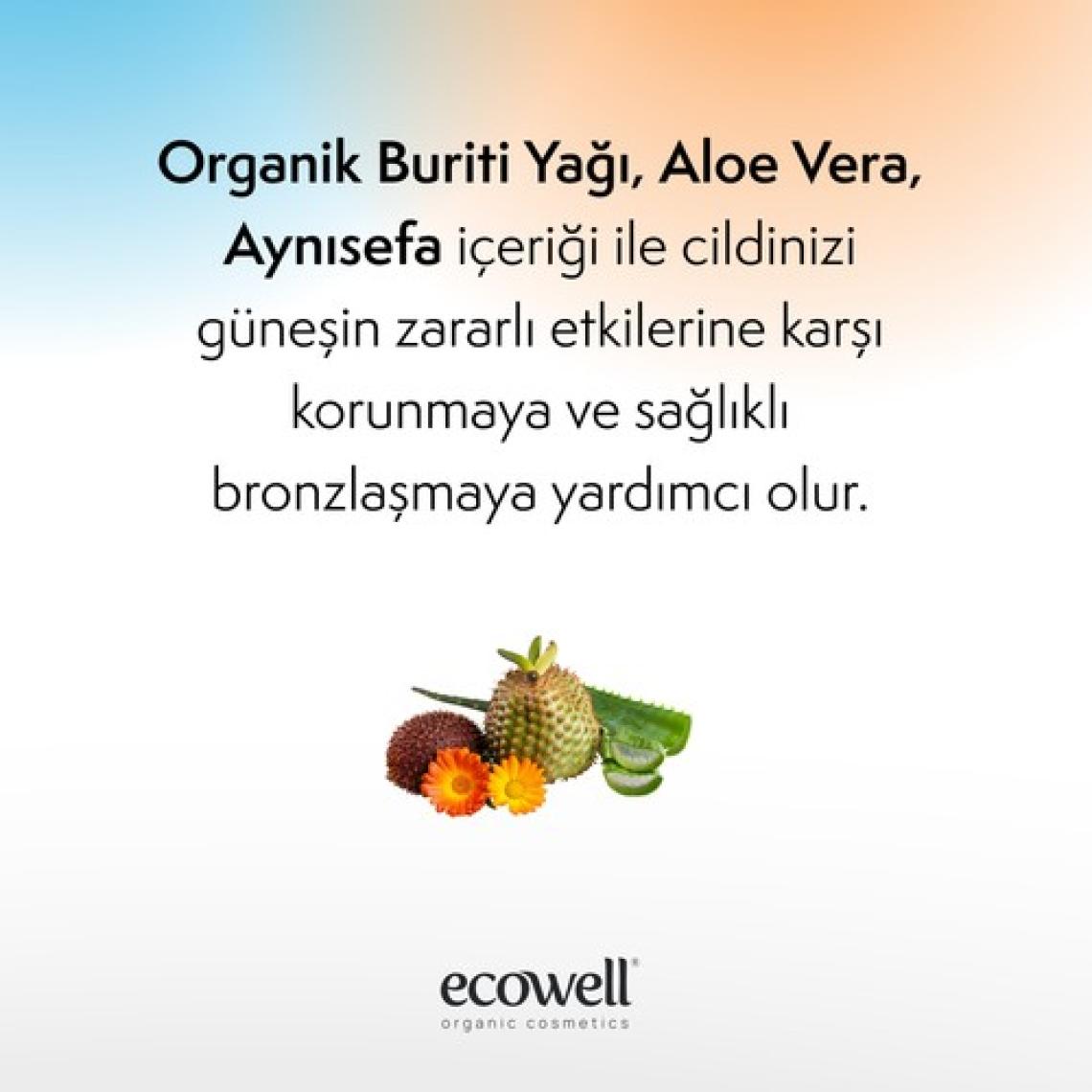 Ecowell Güneş Losyonu, SPF30 Organik & Vegan Sertifikalı, Mineral Filtre, Yüz ve Vücut, UVA UVB Koruma 150ml
