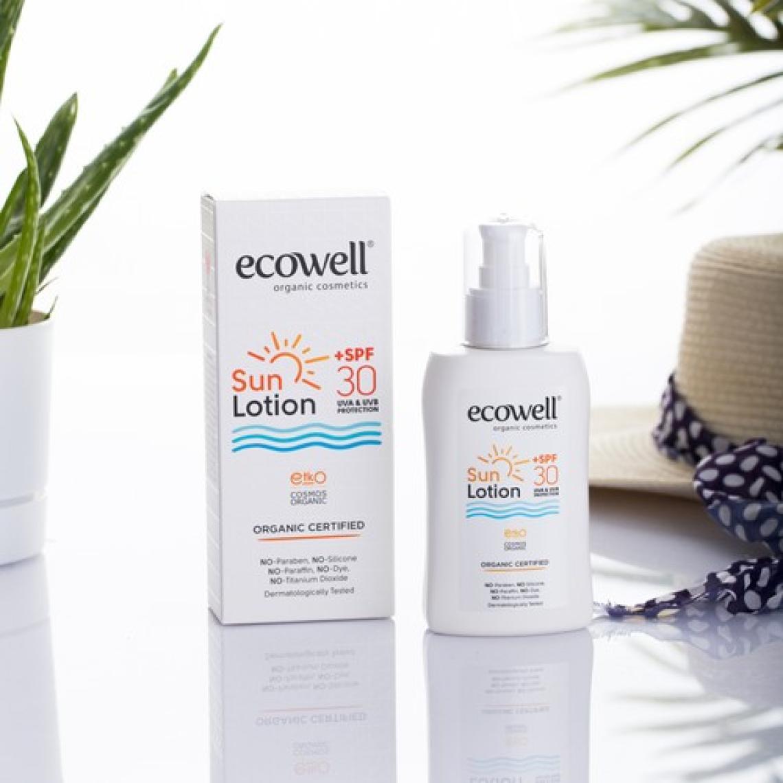 Ecowell Güneş Losyonu, SPF30 Organik & Vegan Sertifikalı, Mineral Filtre, Yüz ve Vücut, UVA UVB Koruma 150ml
