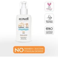 Ecowell Güneş Losyonu, SPF30 Organik & Vegan Sertifikalı, Mineral Filtre, Yüz ve Vücut, UVA UVB Koruma 150ml