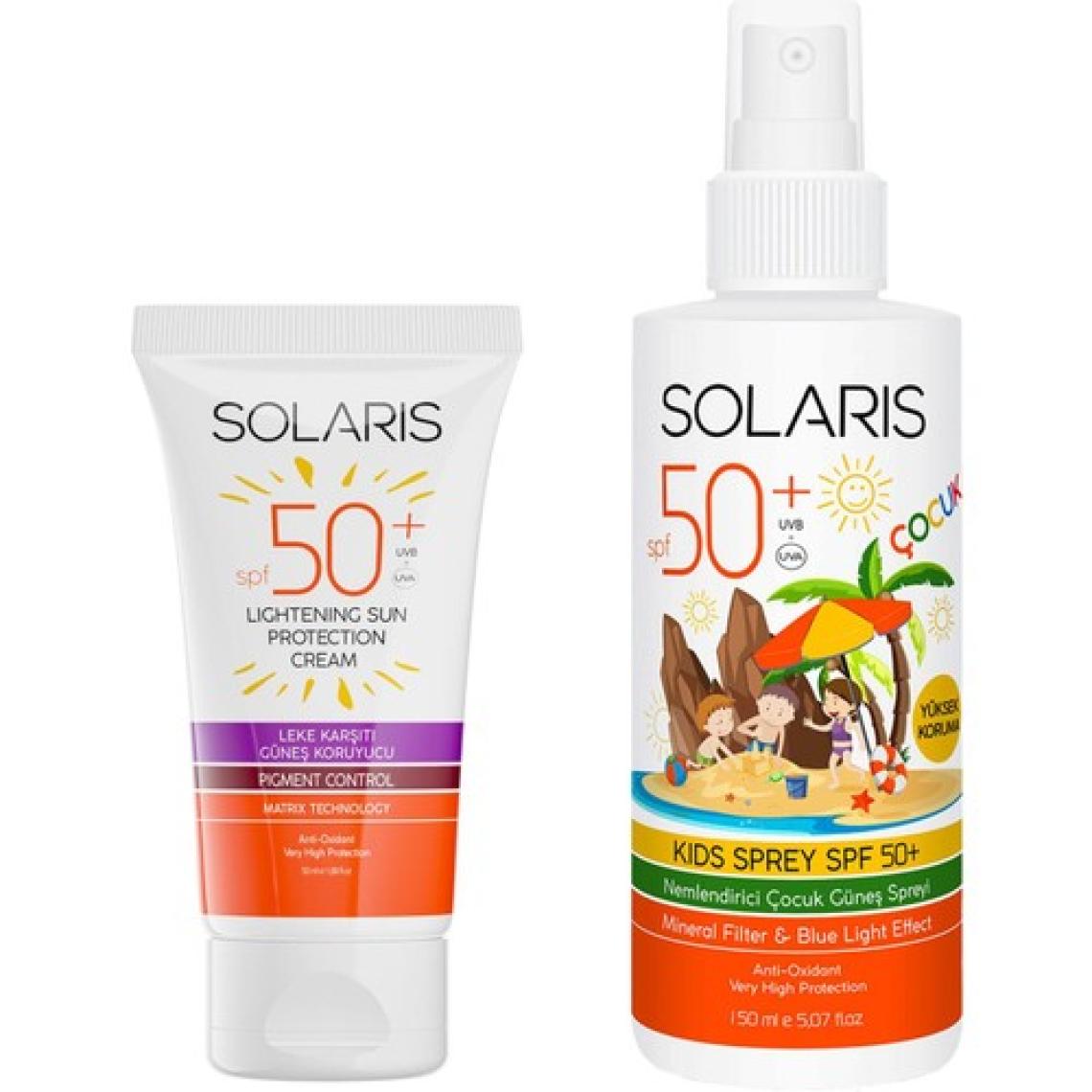Solaris Güneş Kremi Leke Karşıtı Spf 50+ (50 Ml) ve Çocuk Güneş Kremi Sprey Spf 50+ Yüksek Koruma (150 Ml)