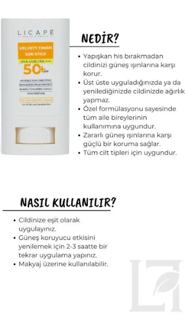 Licape Yüksek Koruma Suya Dayanıklı Tüm Yaş Grubuna Uygun Stick 50 Faktör Güneş Kremi 18 ml