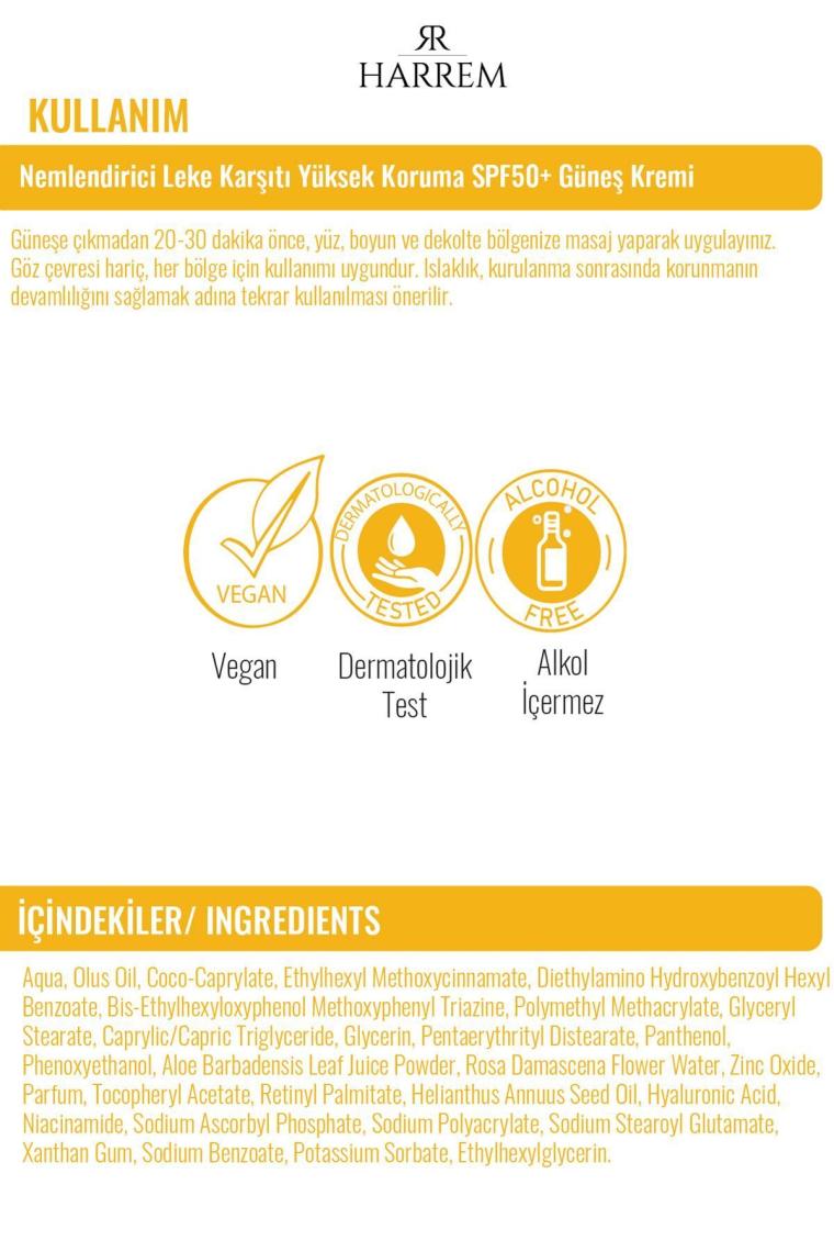 Nemlendirici Leke Karşıtı Spf50+ Güneş Kremi 50 Ml
