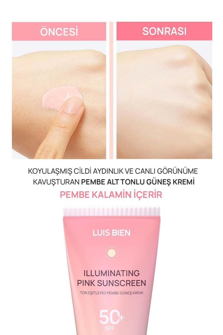Ton Eşitleyici Spf 50+ Tüm Ciltler Için Yüksek Korumalı Pembe Güneş Kremi 50 Ml