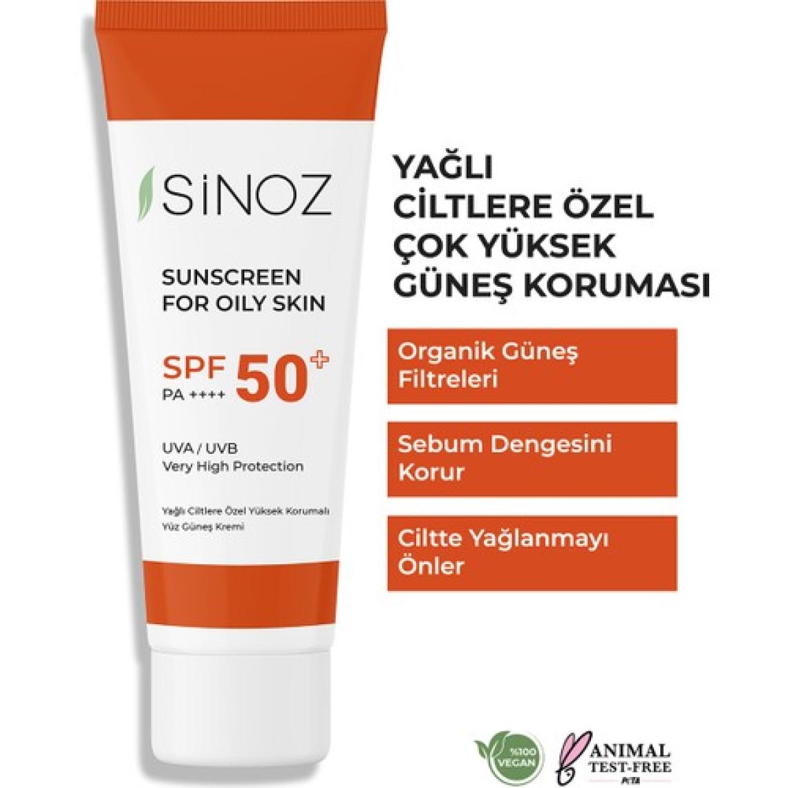 Sinoz Spf 50 Sebum Dengeleyici Aydınlatıcı Yüksek Koruma Yüz Güneş Kremi 50 ML Karma Yağlı Ciltler için