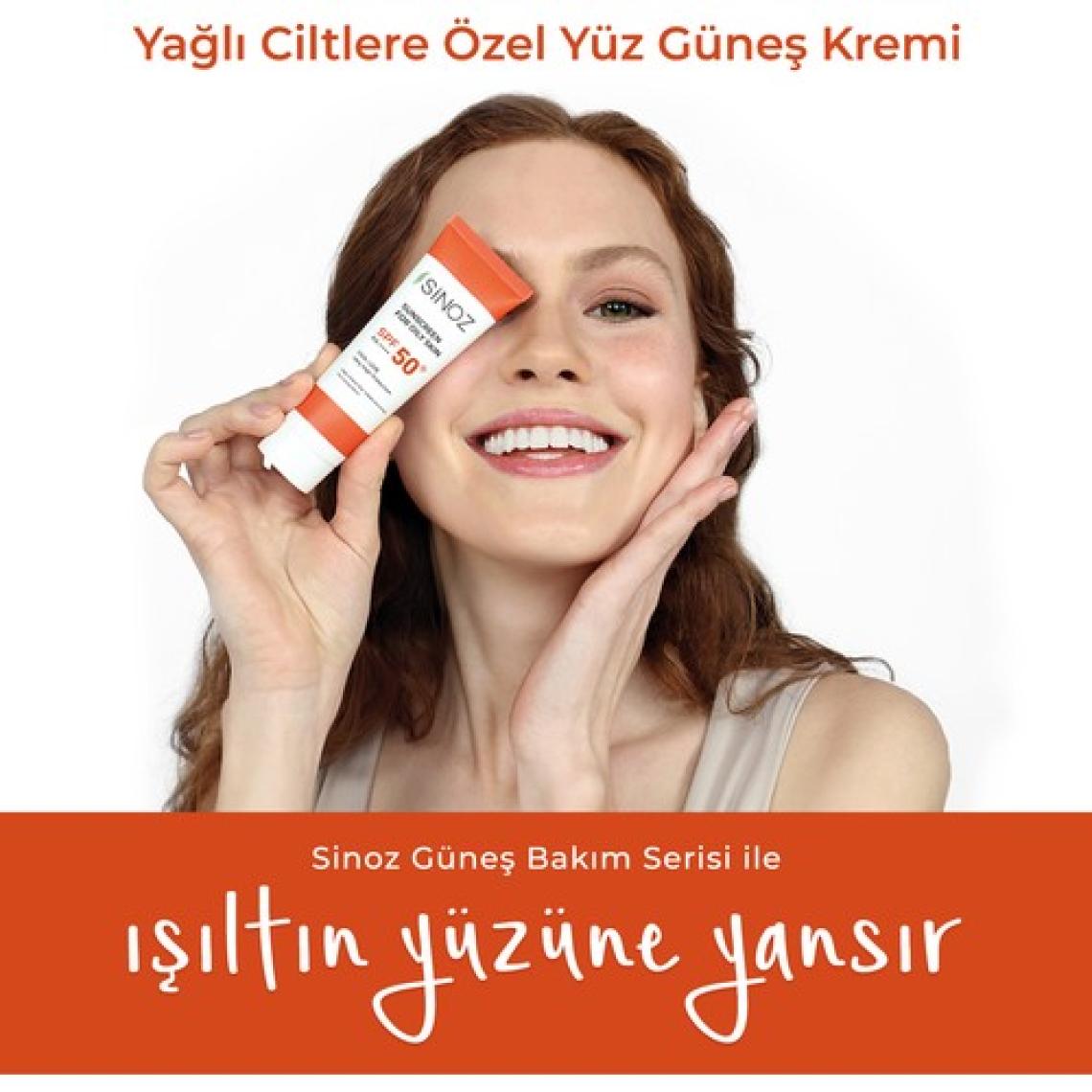 Sinoz Spf 50 Sebum Dengeleyici Aydınlatıcı Yüksek Koruma Yüz Güneş Kremi 50 ML Karma Yağlı Ciltler için