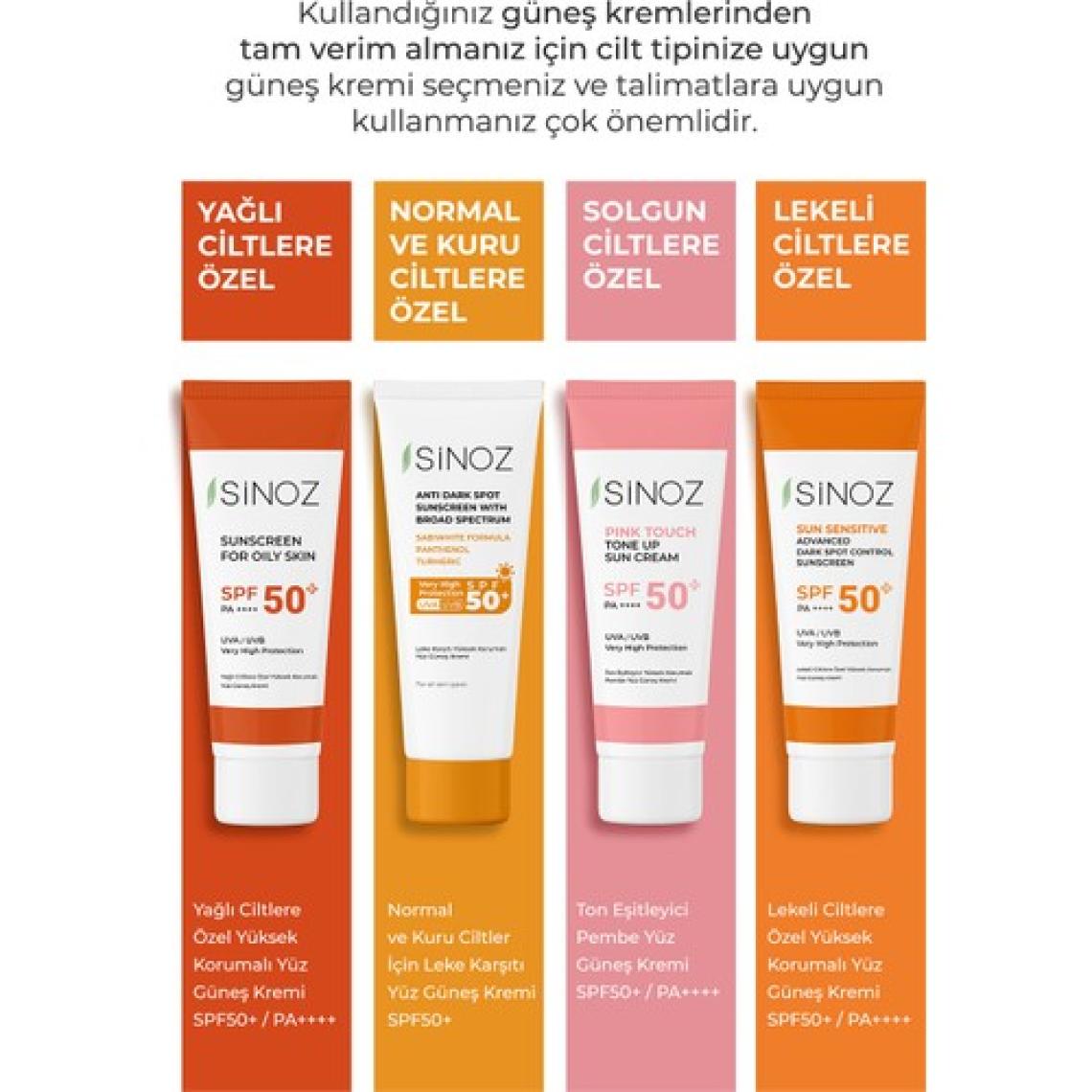 Sinoz Spf 50 Sebum Dengeleyici Aydınlatıcı Yüksek Koruma Yüz Güneş Kremi 50 ML Karma Yağlı Ciltler için