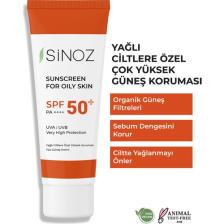Sinoz Spf 50 Sebum Dengeleyici Aydınlatıcı Yüksek Koruma Yüz Güneş Kremi 50 ML Karma Yağlı Ciltler için