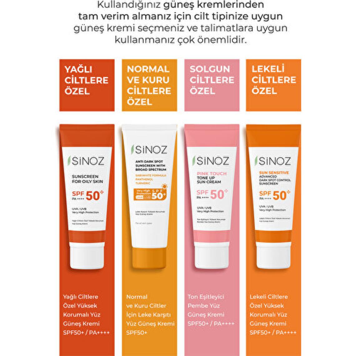 Sinoz Spf 50 Leke Karşıtı Yüksek Koruyucu Yüz Güneş Kremi 50 ml Normal Ve Kuru Ciltler Için