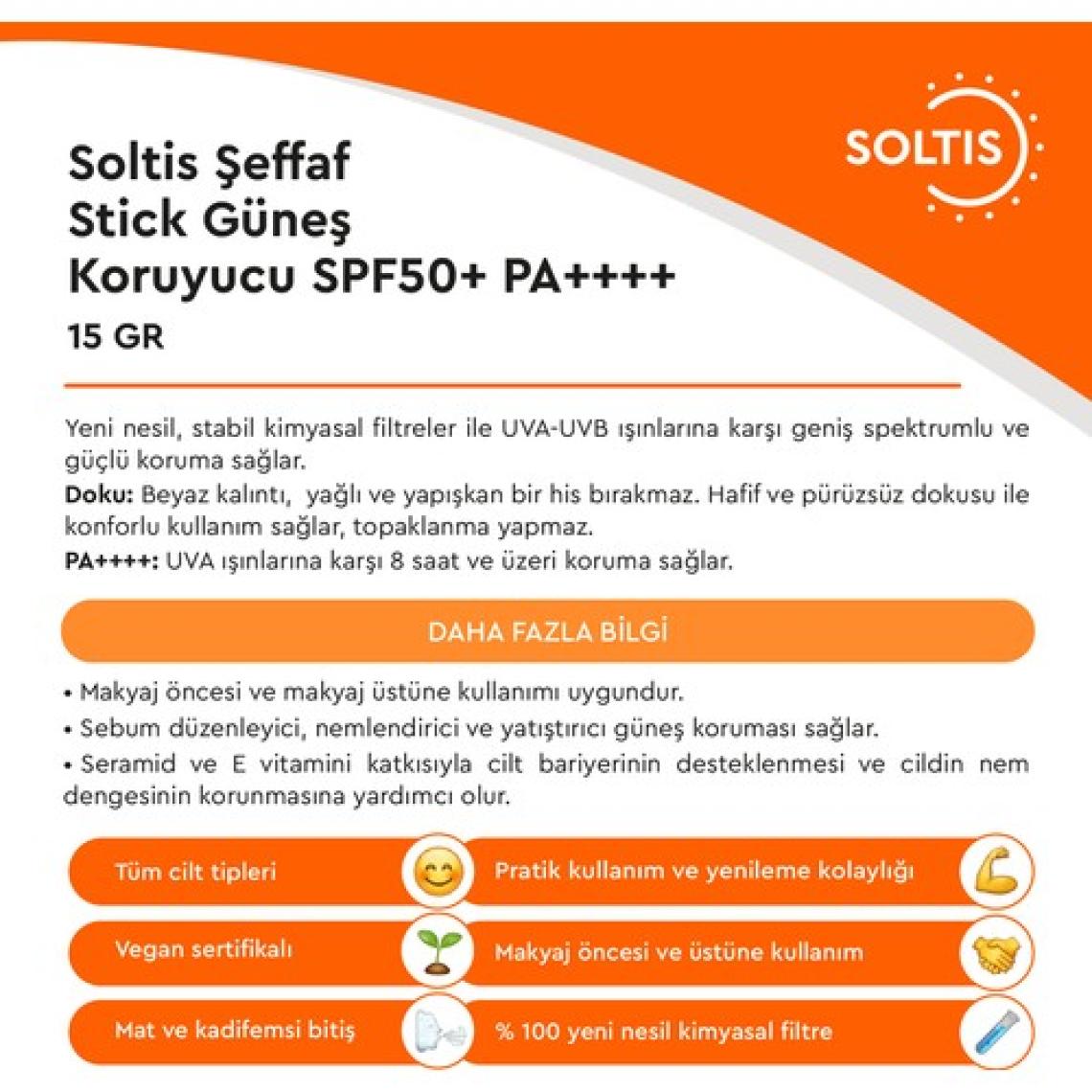 Soltis Şeffaf Stick Güneş Koruyucu SPF50+ Pa++++
