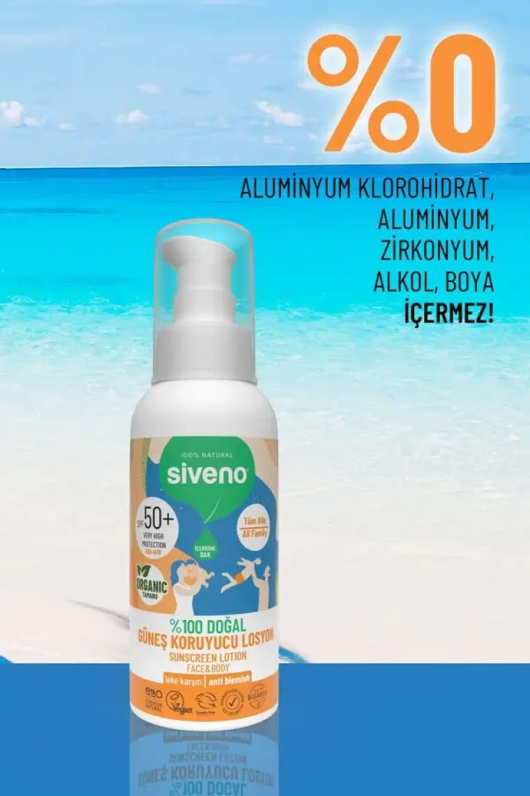 Siveno %100 Doğal ve Organik Tamanu Yağlı Güneş Losyonu Mineral Filtreli Tüm Aile Için 50 SPF 100 ml
