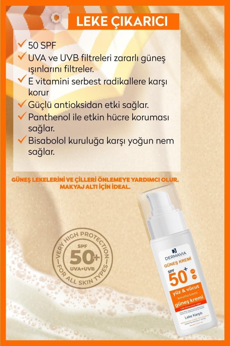 Spf 50 Yüz Ve Vücut Koruma Leke Karşıtı Güneş Kremi 100 ml - Suya Dayanıklı Karma Ciltler