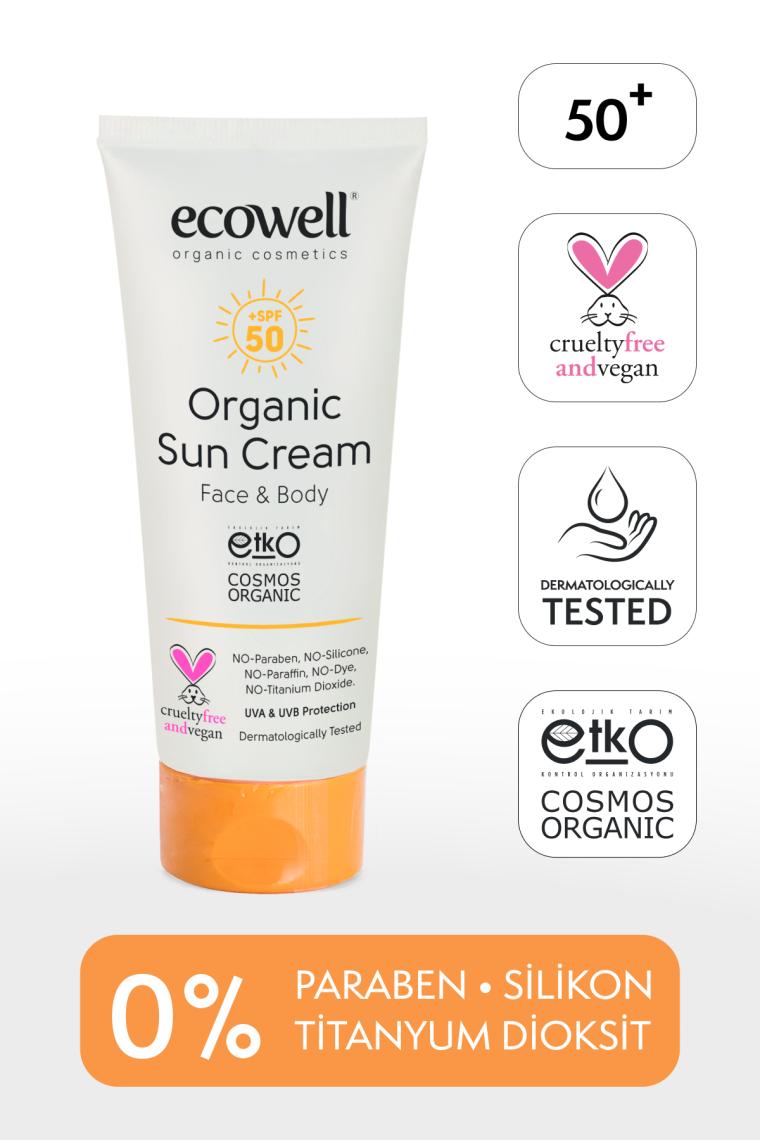 Güneş Kremi Spf 50, Organik & Vegan Sertifikalı, Mineral Filtre, Yüz Ve Vücut, Uva Uvb Koruma, 110gr