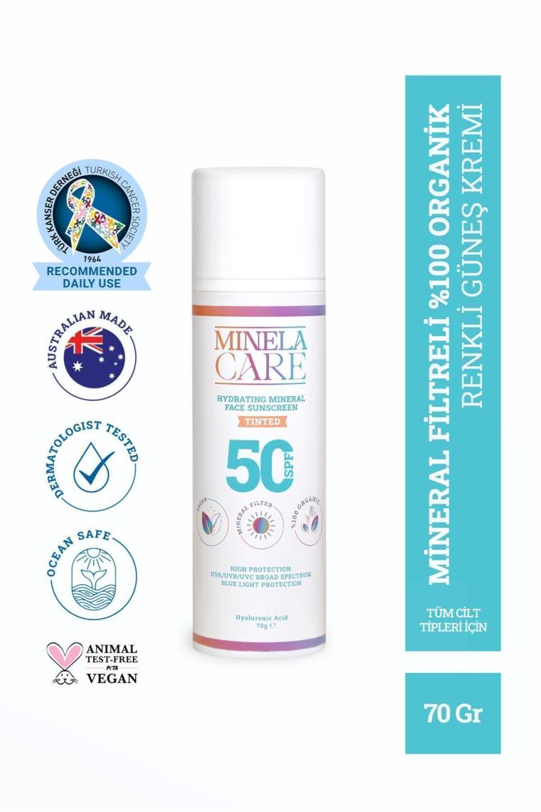 Hyalüronik Asitli Organik Mineral Filtreli Renkli Cilt Tonu Eşitleyici Yüz Güneş Kremi Spf 50 70gr
