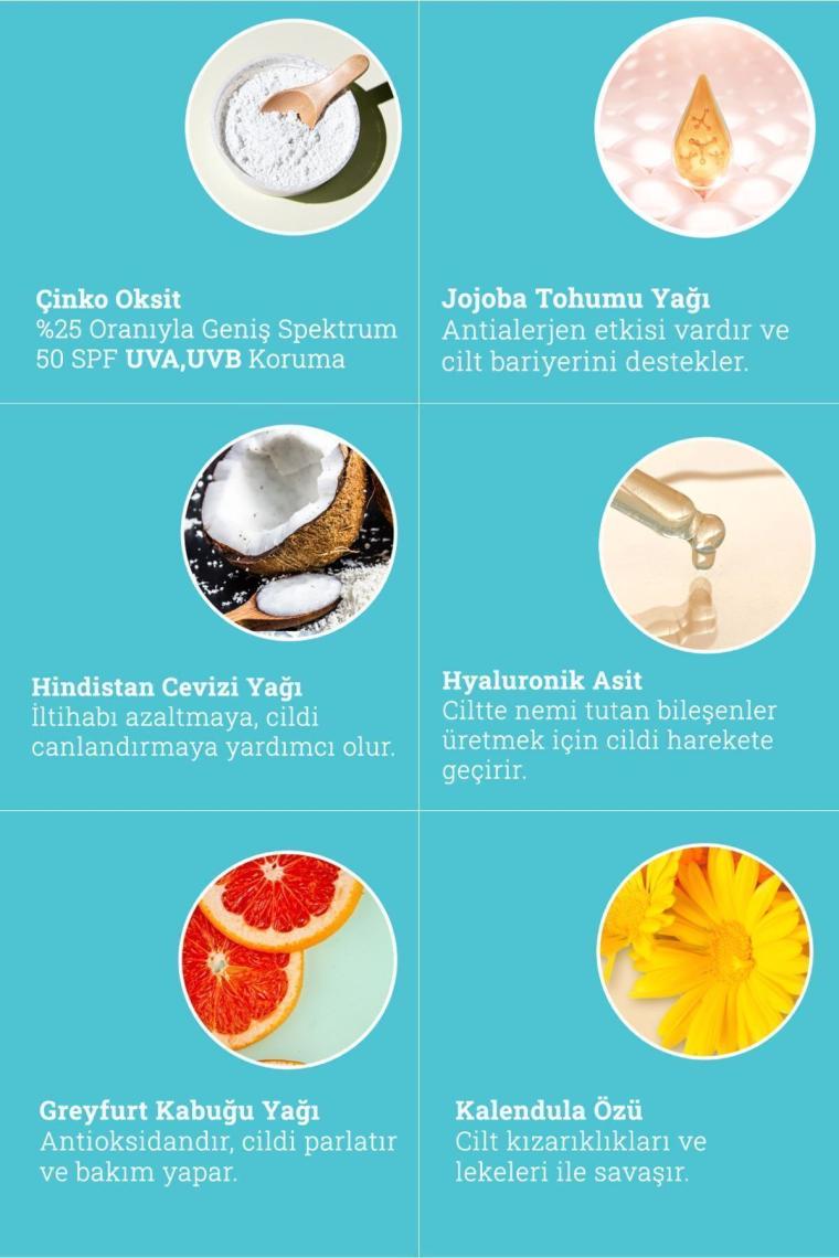Hyalüronik Asitli Organik Mineral Filtreli Renkli Cilt Tonu Eşitleyici Yüz Güneş Kremi Spf 50 70gr