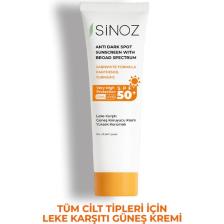 Sinoz Spf 50 Leke Karşıtı Yüksek Koruyucu Yüz Güneş Kremi 50 ml Normal Ve Kuru Ciltler Için