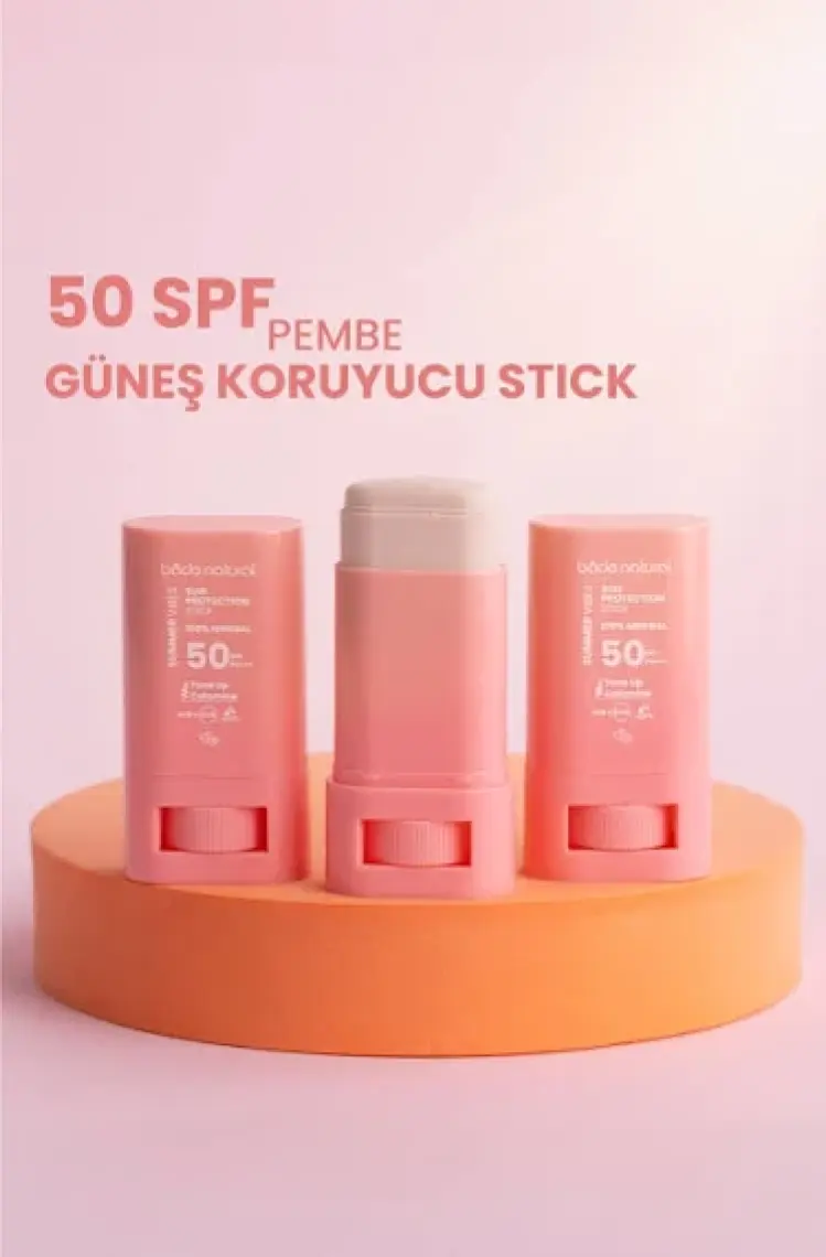 Bade Natural 50 Spf Ton Eşitleyici ve Cilt Aydınlatıcı Pembe Yüksek Korumalı Güneş Koruyucu Stick