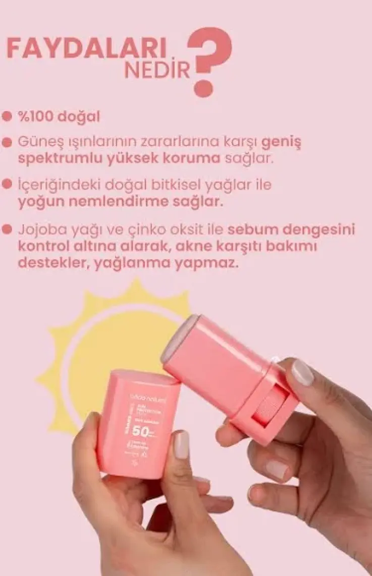 Bade Natural 50 Spf Ton Eşitleyici ve Cilt Aydınlatıcı Pembe Yüksek Korumalı Güneş Koruyucu Stick