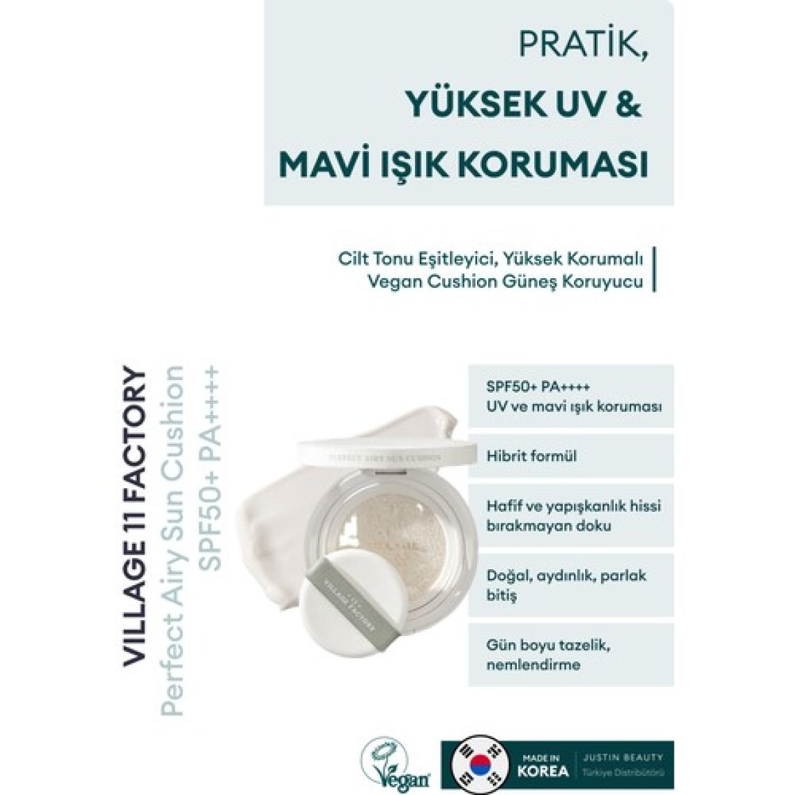 Village 11 Factory Perfect Airy Sun Cushion SPF50+ Pa++++ 14G - Cilt Tonu Eşitleyici Vegan Cushion Güneş Kremi