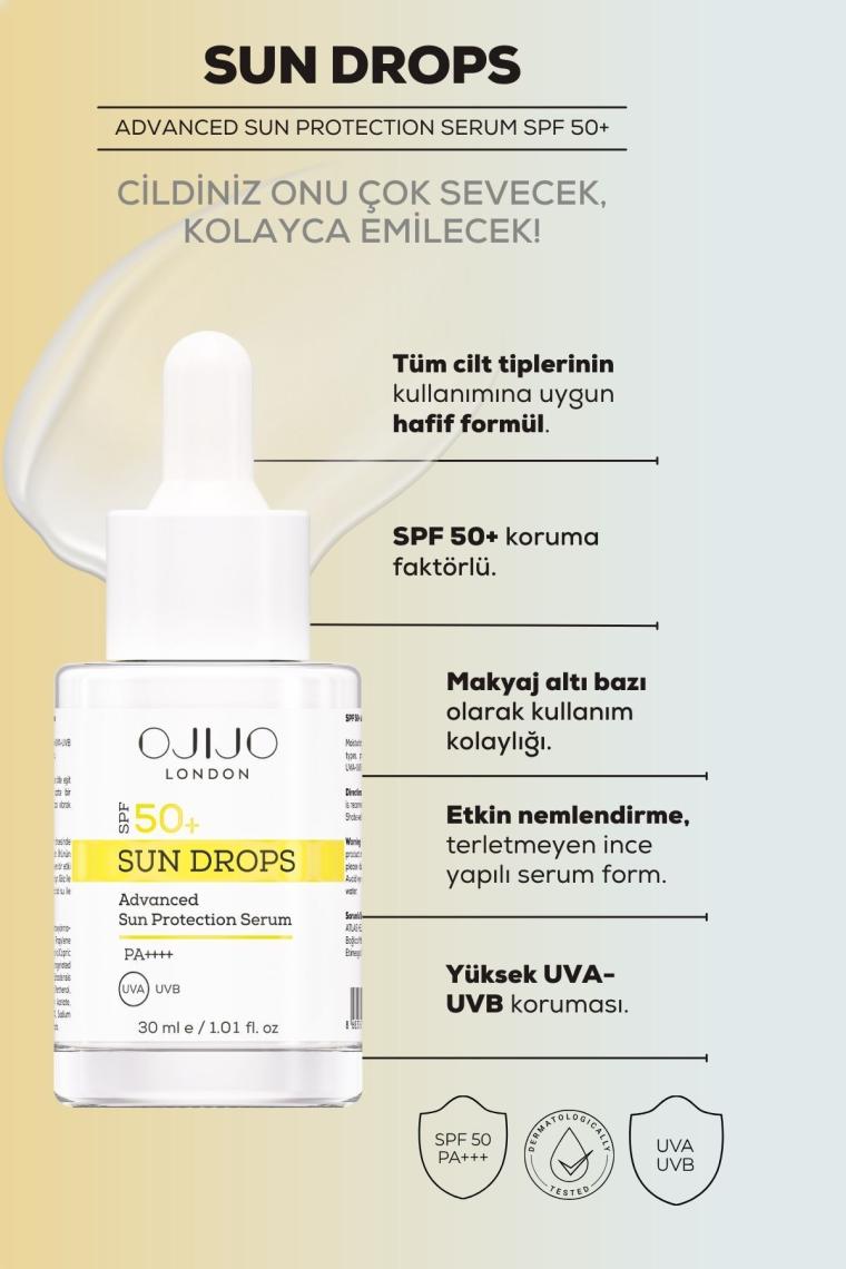 Ojijo London Spf 50+ Güneş Kremi - Sun Drops Yüz Güneş Serumu 30 ml
