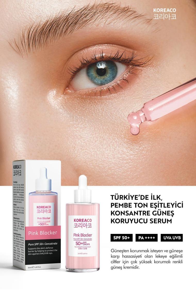 Koreaco Blocker Pink Saf Spf 50+ Ton Eşitleyici Yüksek Uvb+Uva Korumalı 50ML Güneş Serumu
