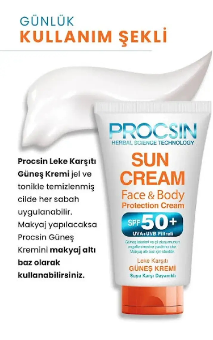 PROCSIN Koyu Leke Karşıtı Yüksek Uv Korumalı SPF 50+ Güneş Kremi 50 ML