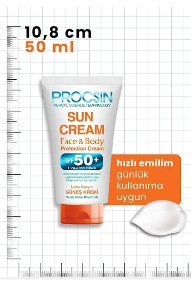PROCSIN Koyu Leke Karşıtı Yüksek Uv Korumalı SPF 50+ Güneş Kremi 50 ML