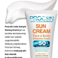 PROCSIN Koyu Leke Karşıtı Yüksek Uv Korumalı SPF 50+ Güneş Kremi 50 ML