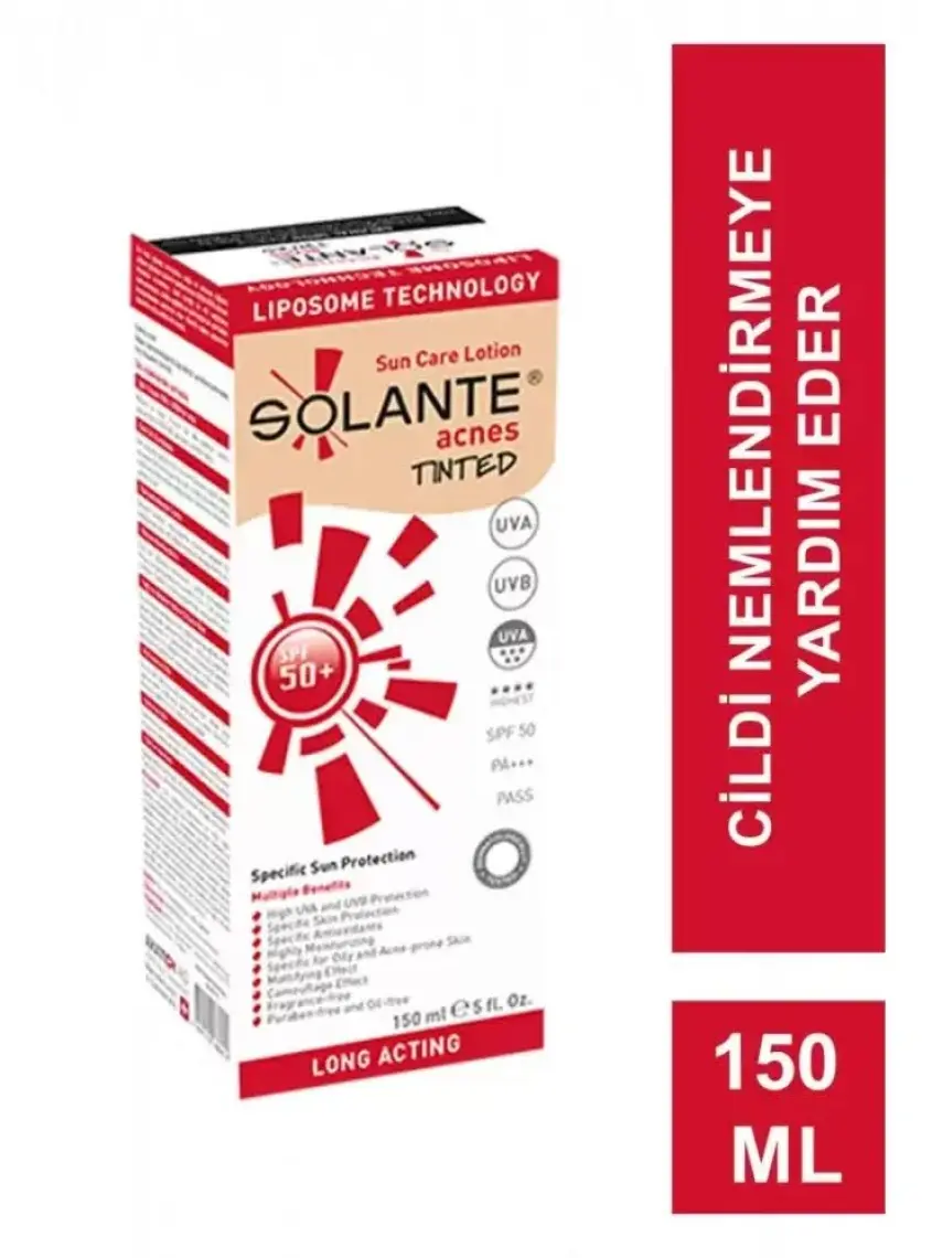 Solante Acnes Tinted Sun Care Lotion SPF50+ 150ml - Yağlı ve Akneli Ciltler İçin Renkli Güneş Koruyucu