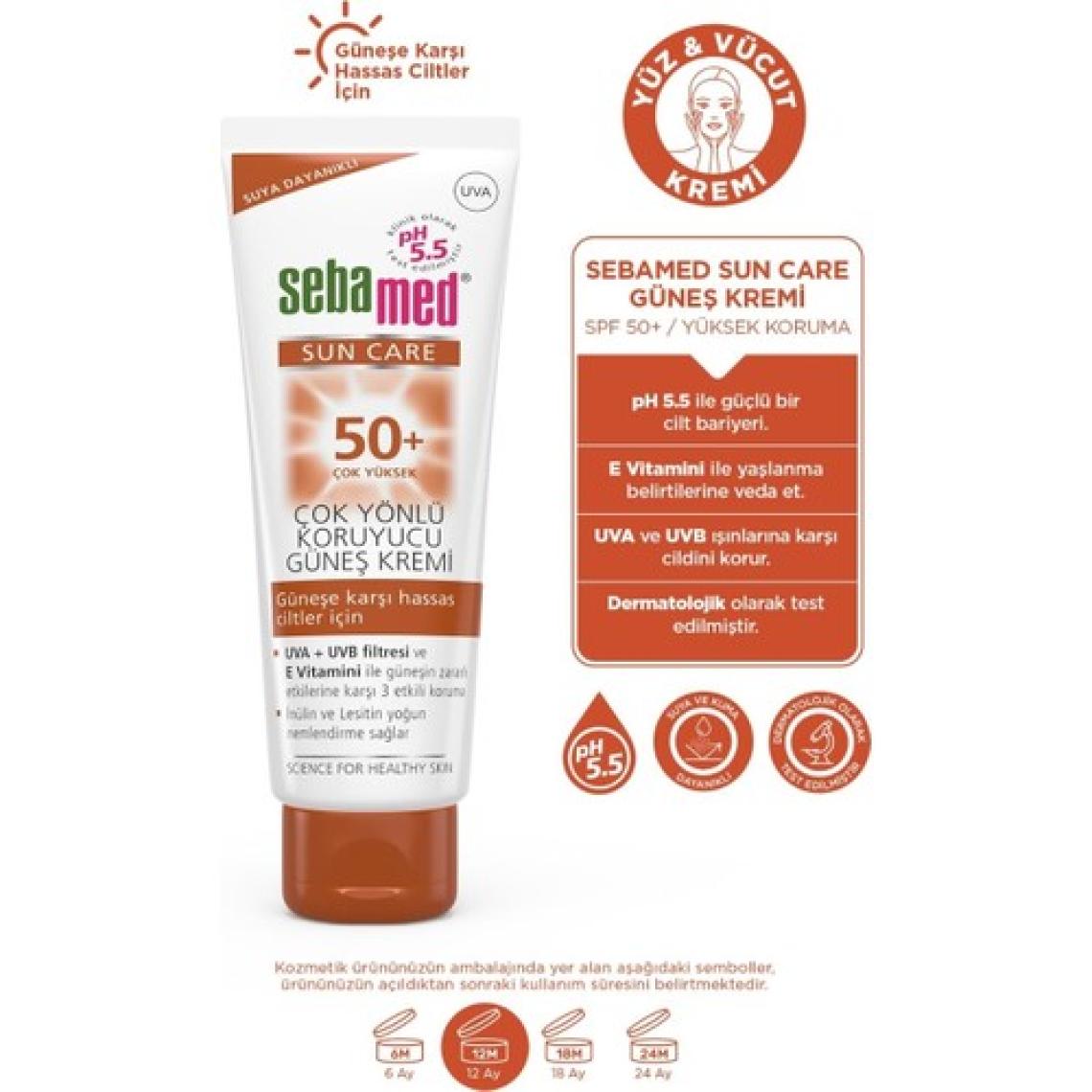 Sun Care UVA / UVB Filtresi ve E Vitamini Üçlü Yüksek Koruma Çok Yönlü Güneş Kremi 50 SPF 75 ml