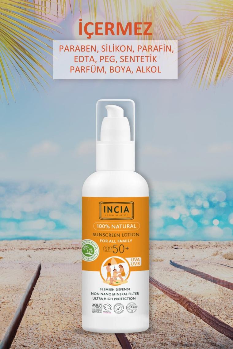 %100 Doğal ve Organik Tamanu Yağlı Güneş Losyonu Mineral Filtreli Tüm Aile Için +50 SPF 100 ml