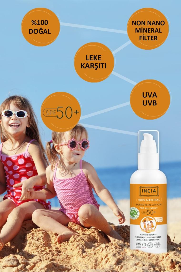 %100 Doğal ve Organik Tamanu Yağlı Güneş Losyonu Mineral Filtreli Tüm Aile Için +50 SPF 100 ml