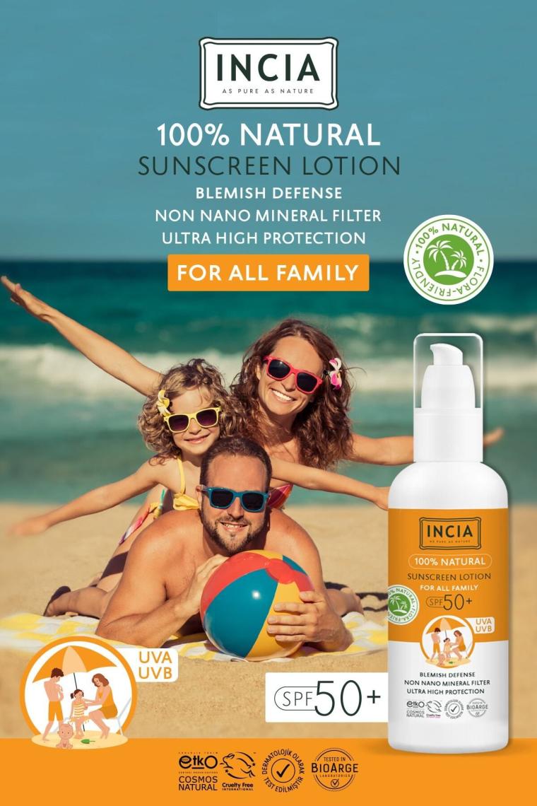 %100 Doğal ve Organik Tamanu Yağlı Güneş Losyonu Mineral Filtreli Tüm Aile Için +50 SPF 100 ml