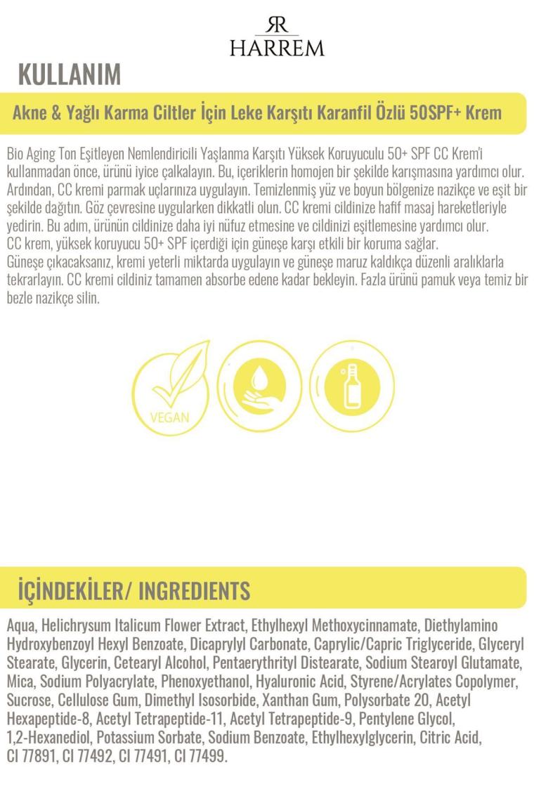 Bio Aging Ton Eşitleyen Nemlendiricili Yaşlanma Karşıtı Yüksek Koruyuculu 50 Spf Cc Krem 50 ml