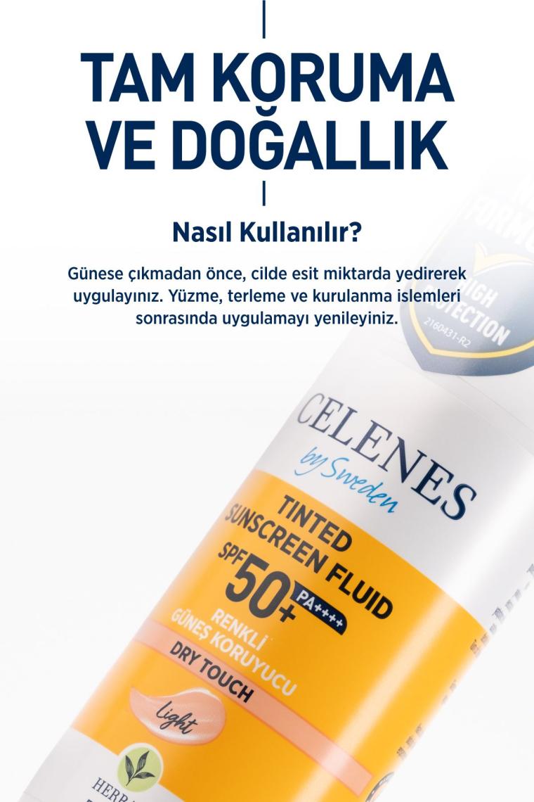 Celenes By Sweden Herbal Dry Touch SPF 50 Mat Bitişli Renkli Güneş Kremi - Yüz Ve Dekolte Bölgesi 50 ml